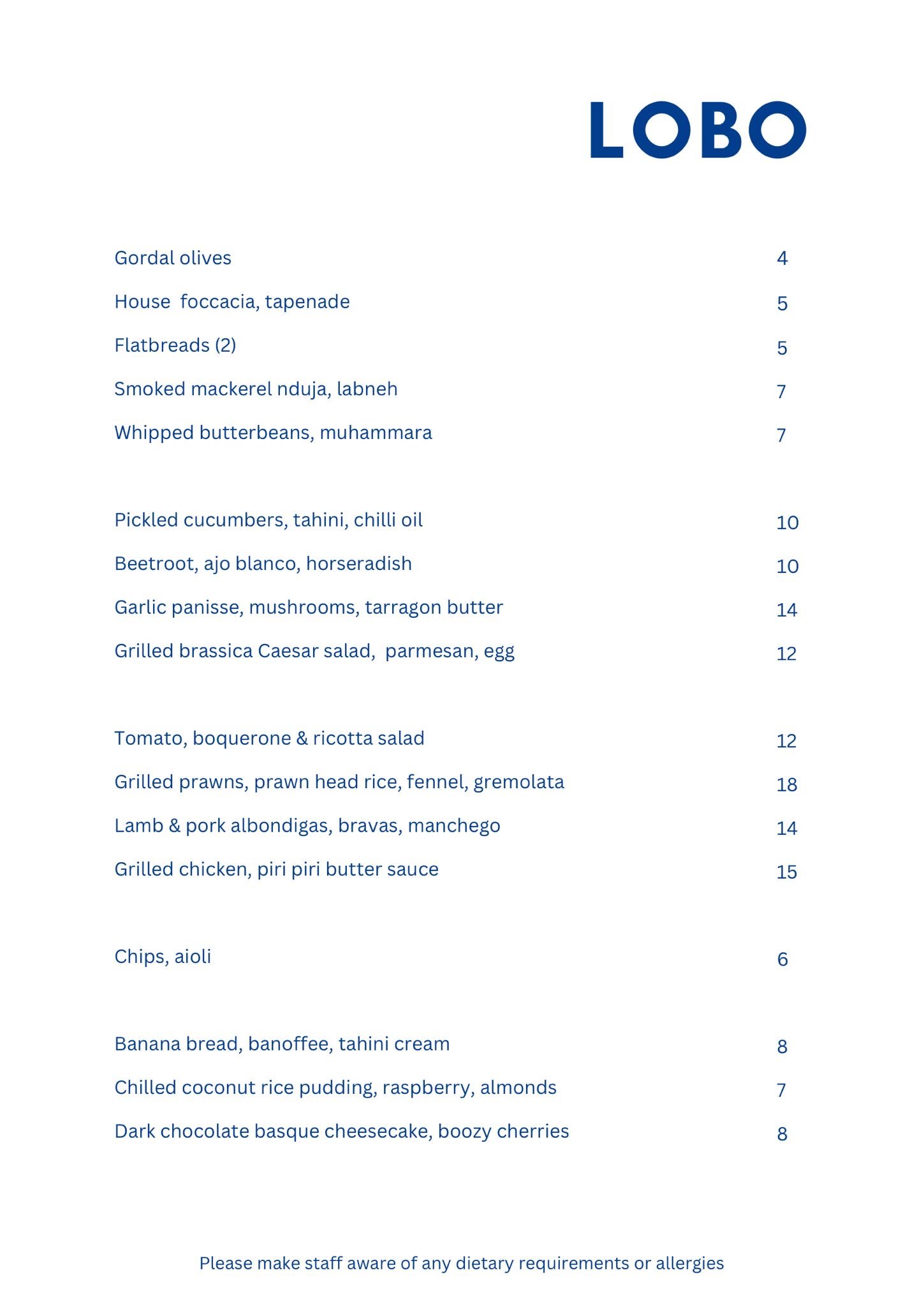 Lobob Menu Food & Drinks Menu | Lobo Glasgow